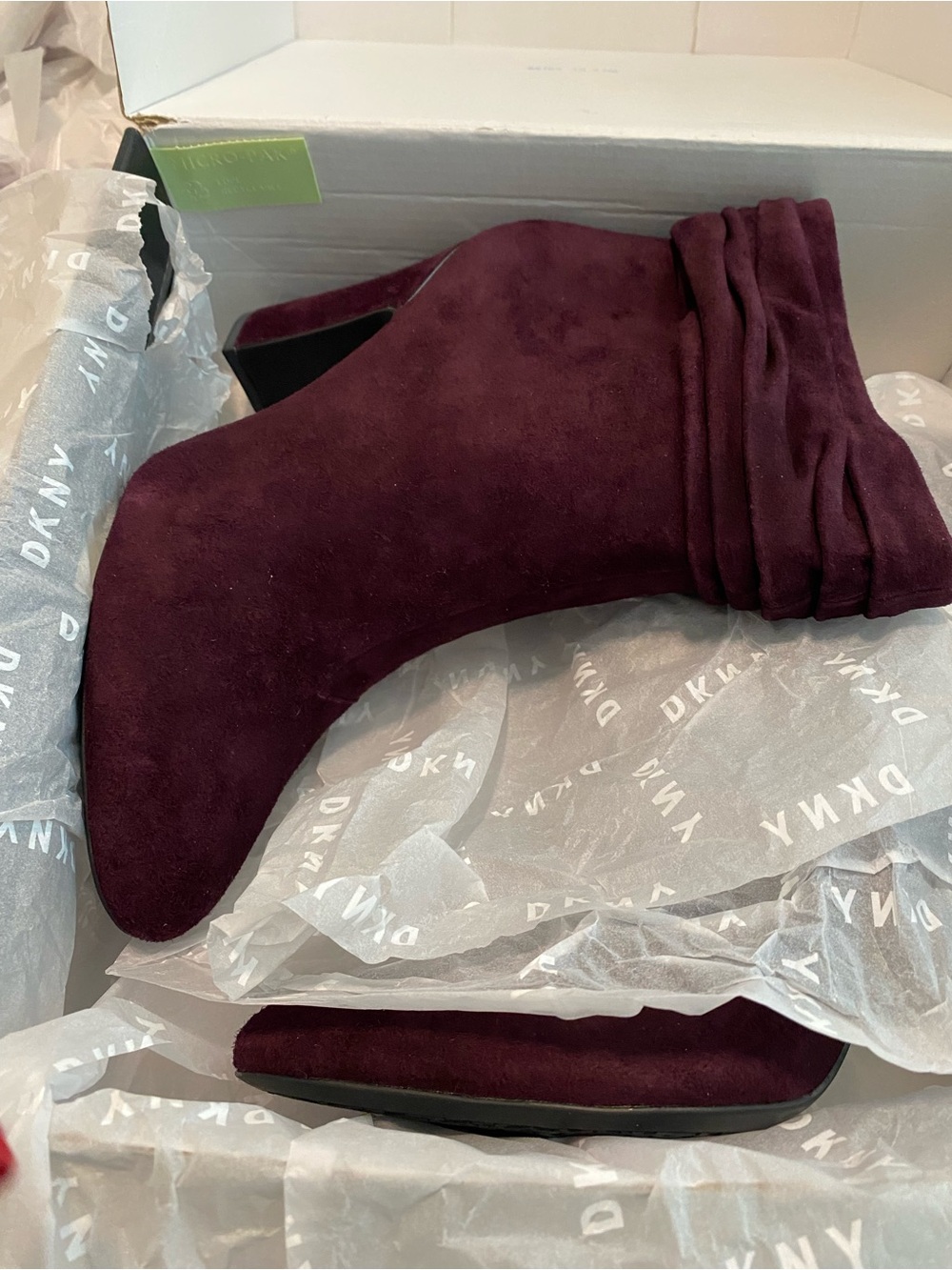 DKNY Plum Suede Ruched Ankle Boots